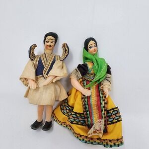 Vintage Greek Souvenir Dolls‎ Colorful Cloth Faces Man Women Ethnic Dress